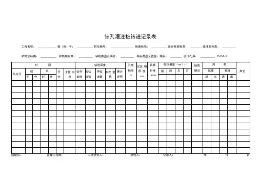 钻孔灌注桩钻进记录表