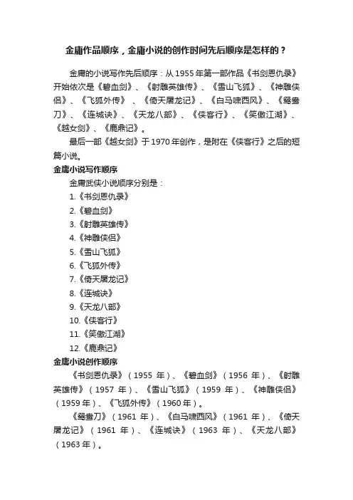 金庸作品顺序，金庸小说的创作时间先后顺序是怎样的？