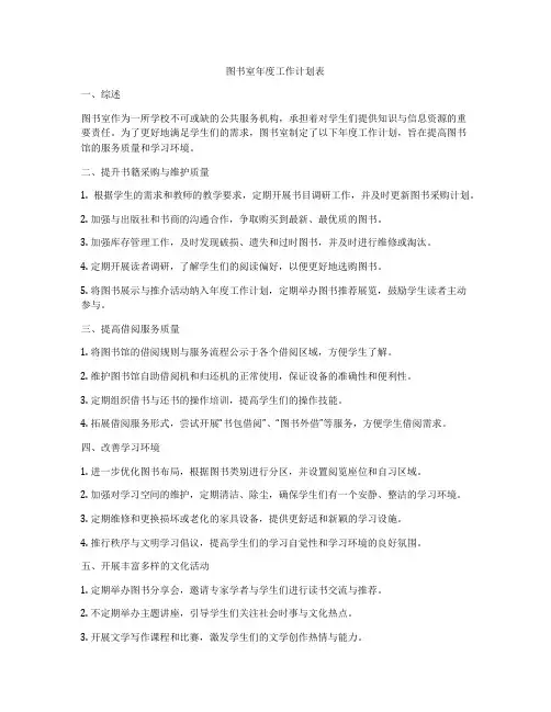 图书室年度工作计划表