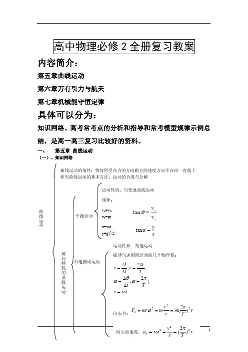 人教版高中物理必修二全册复习教案