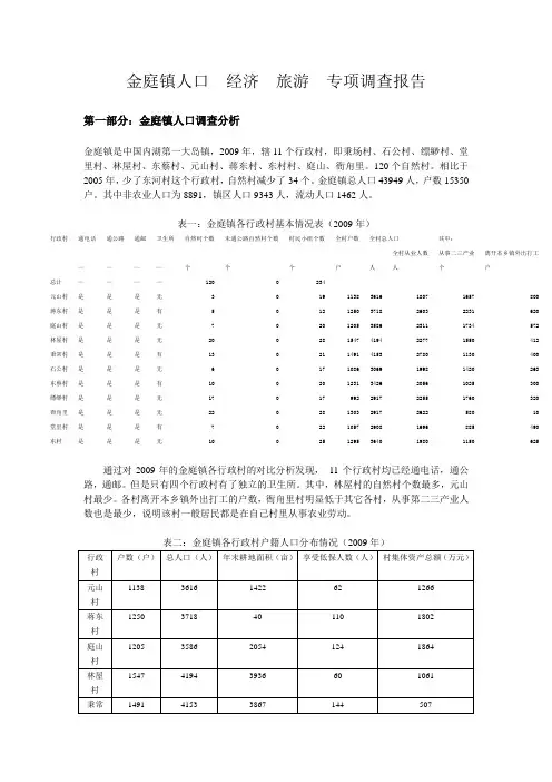 金庭镇经济人口旅游 调查报告