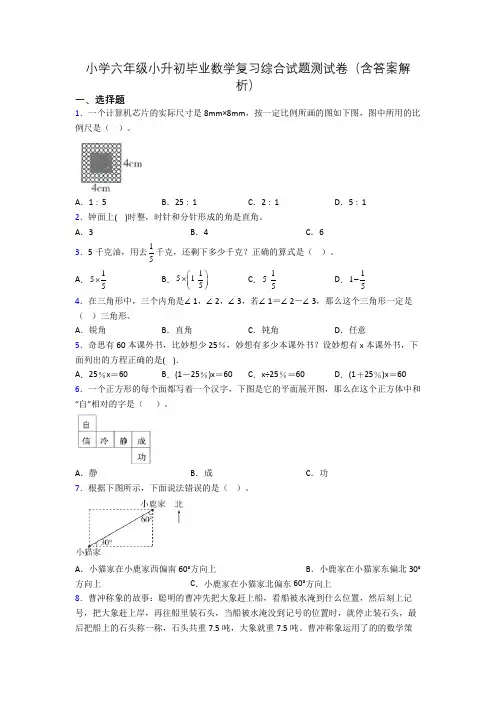 小学六年级小升初毕业数学复习综合试题测试卷(含答案解析)