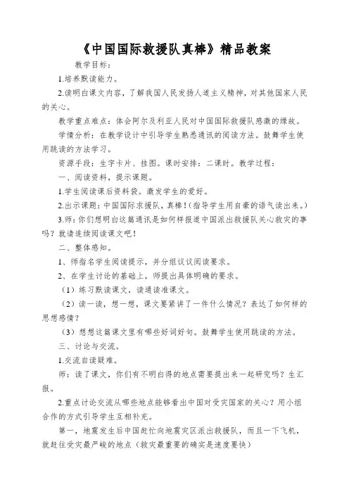 《中国国际救援队真棒》精品教案