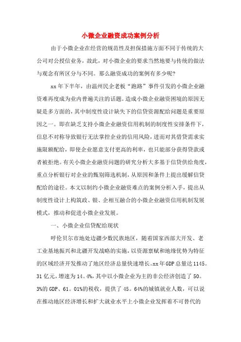 小微企业融资成功案例分析