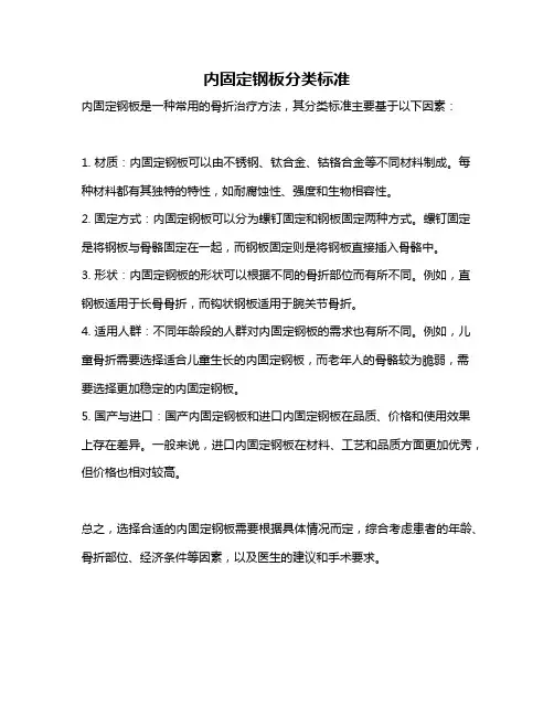 内固定钢板分类标准