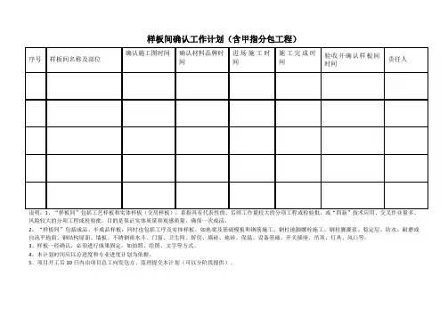 样板间确认工作计划表(含甲指分包工程)