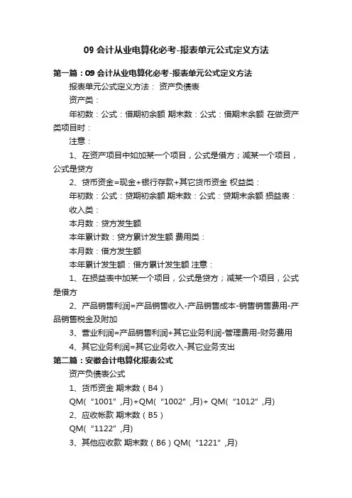 09会计从业电算化必考-报表单元公式定义方法