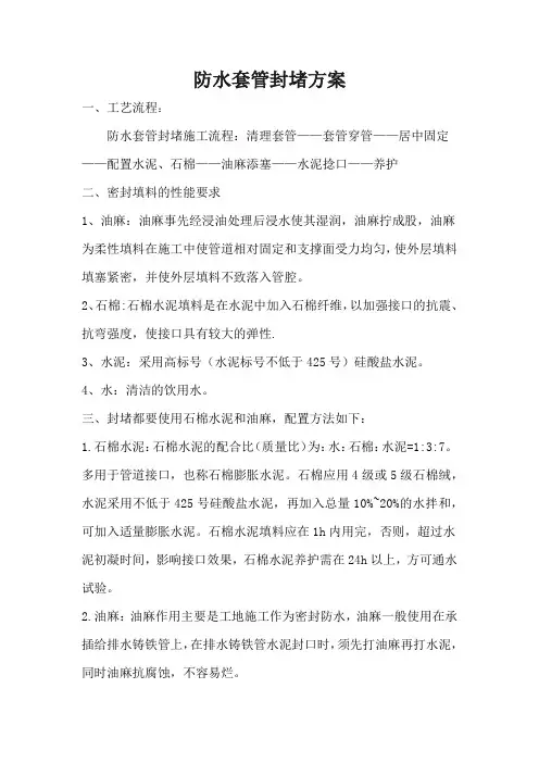 刚性防水套管封堵方案