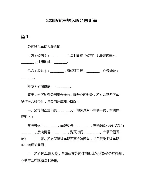 公司股东车辆入股合同3篇