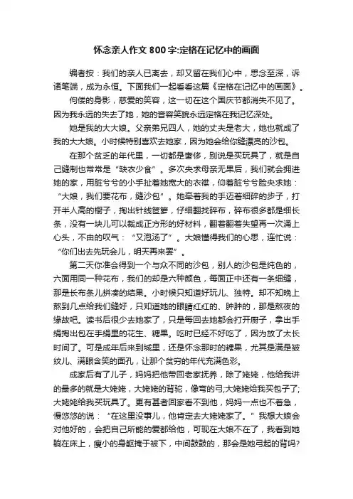 怀念亲人作文800字：定格在记忆中的画面
