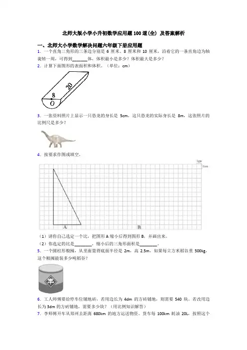 北师大版小学小升初数学应用题100道(全) 及答案解析