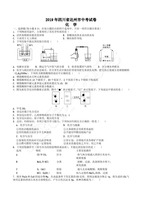 2019年四川省达州市中考化学试题(含解析)