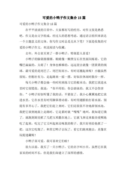 可爱的小鸭子作文集合15篇