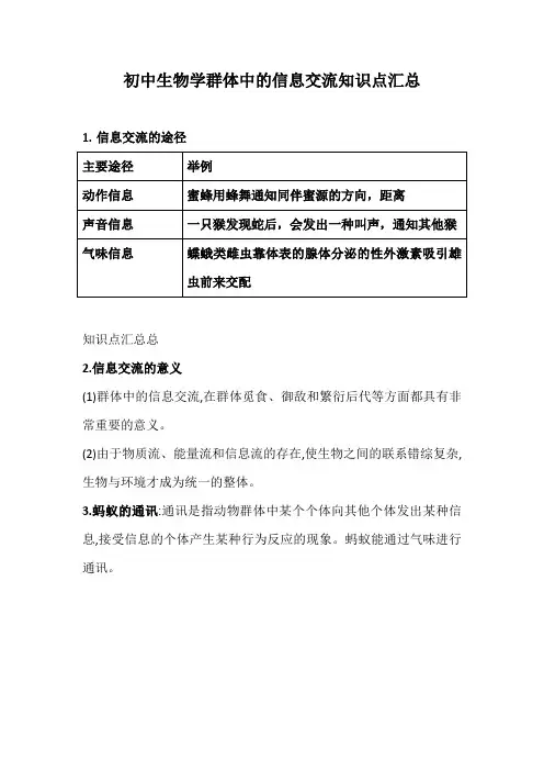 初中生物学群体中的信息交流知识点汇总