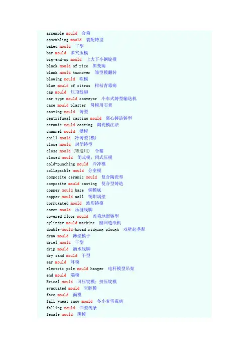 最全的模具词汇 中英文对照
