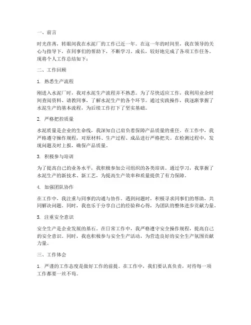 水泥个人工作总结