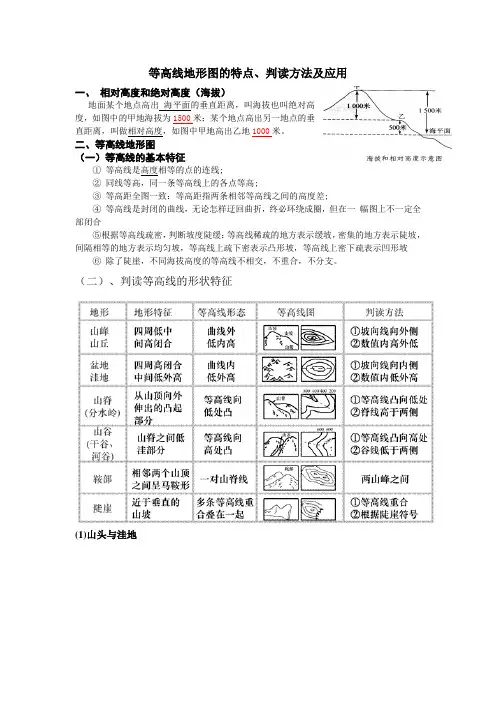 等高线地形图的特点、判读方法及应用(2013专题讲解)(DOC)