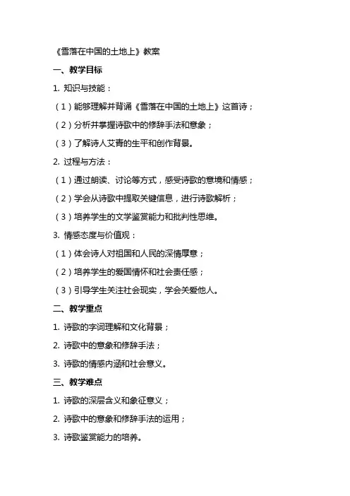《雪落在中国的土地上》教案