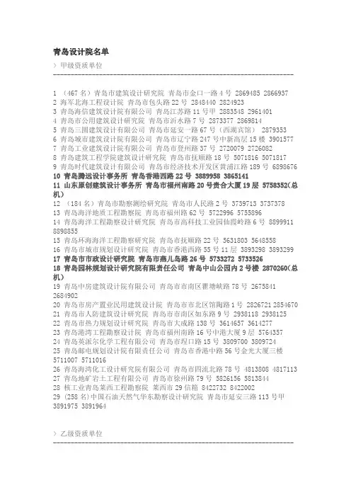 青岛设计院名单