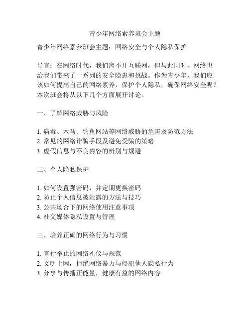青少年网络素养班会主题