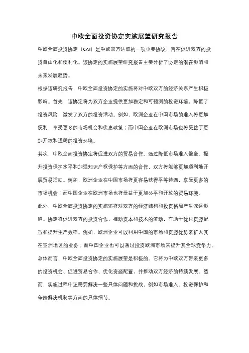 中欧全面投资协定实施展望研究报告