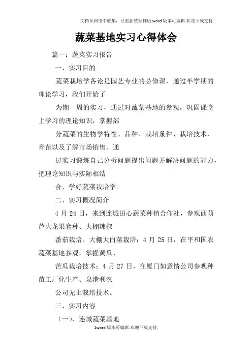 蔬菜基地实习心得体会