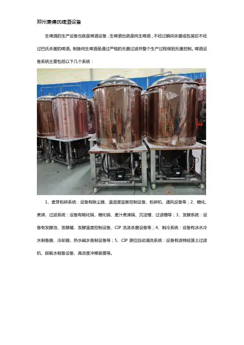 生啤酒生产设备介绍