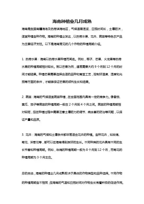 海南种植业几月成熟
