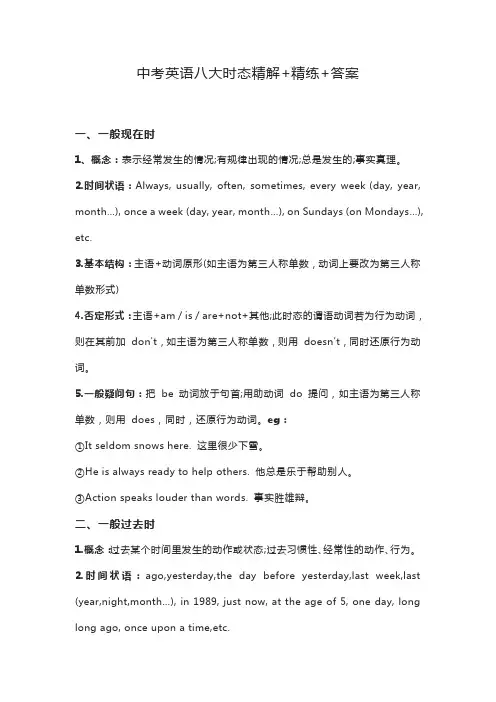 中考英语八大时态精解+精练+答案
