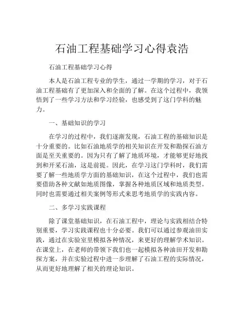 石油工程基础学习心得袁浩