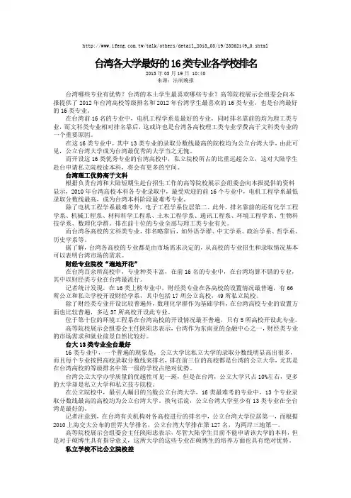 20130319台湾各大学最好的16类专业各学校排名(法制晚报)