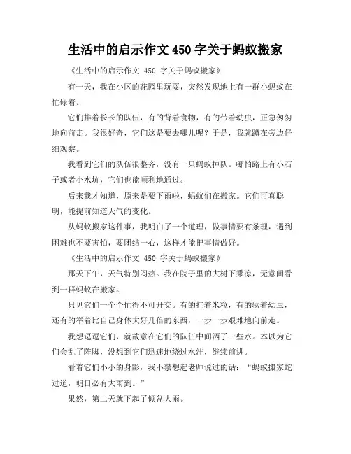 生活中的启示作文450字关于蚂蚁搬家