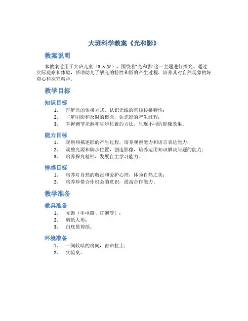 大班科学教案《光和影》