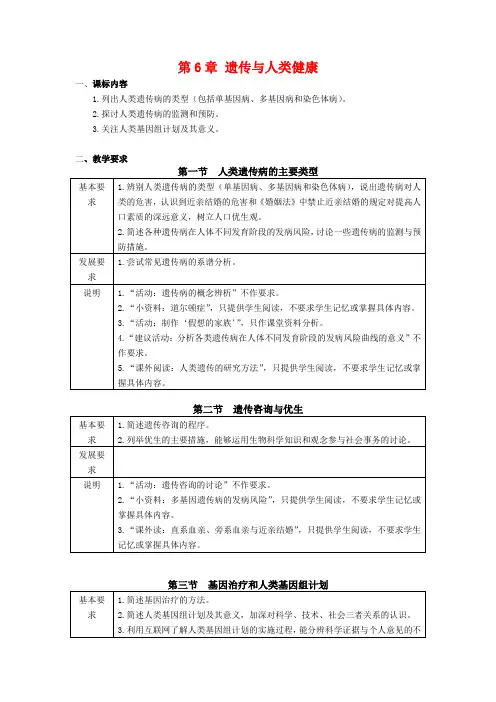 高中生物 第6章 遗传与人类健康(学案)浙科版必修2