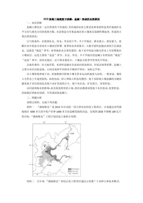 2020届高三地理复习讲解：盐碱土形成的自然原因