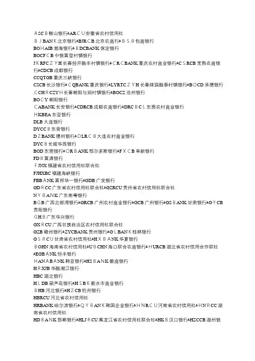2019年国内银行英文简称