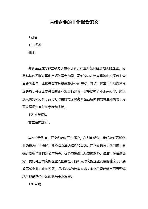 高新企业的工作报告范文