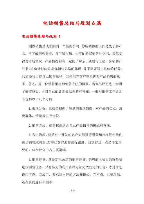 电话销售总结与规划6篇