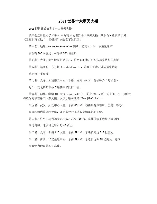 2021世界十大摩天大楼