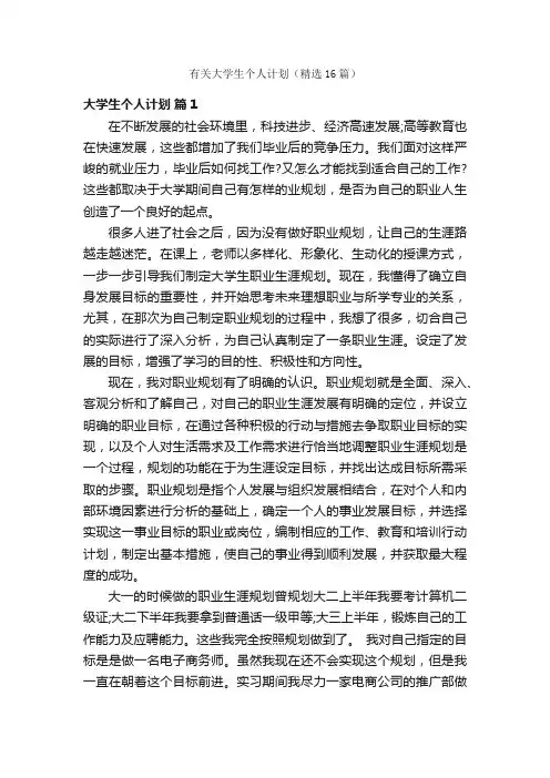 有关大学生个人计划（精选16篇）