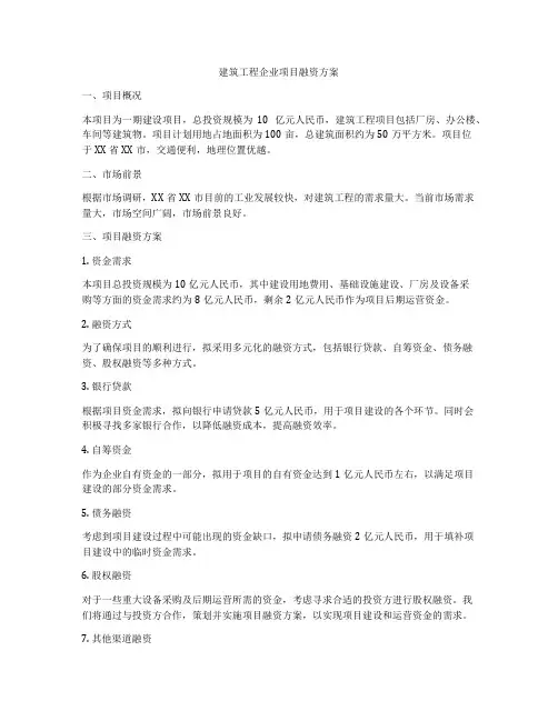 建筑工程企业项目融资方案