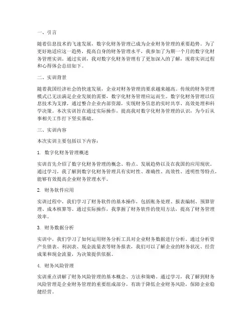 数字化财务管理实训报告
