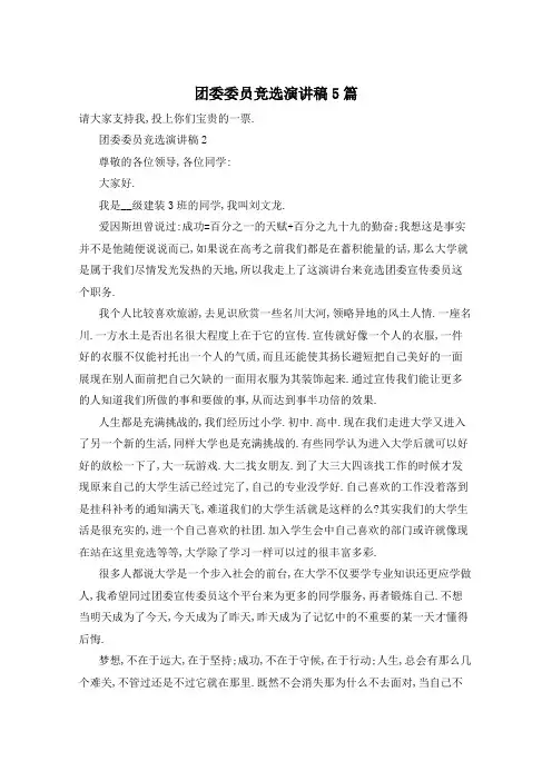 团委委员竞选演讲稿5篇