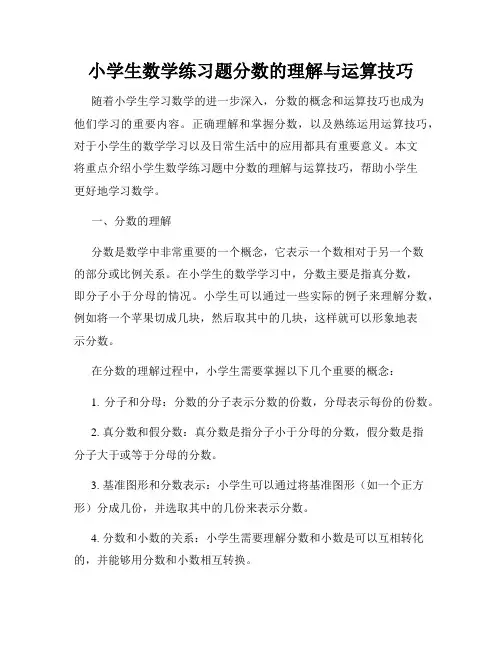小学生数学练习题分数的理解与运算技巧