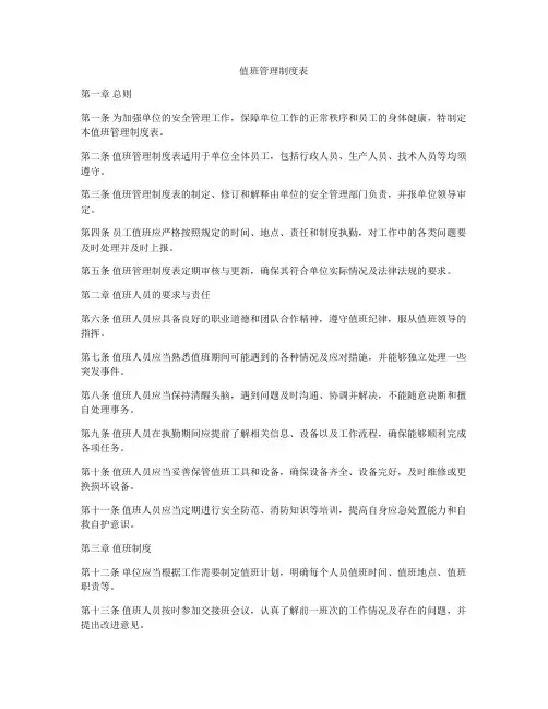 值班管理制度表