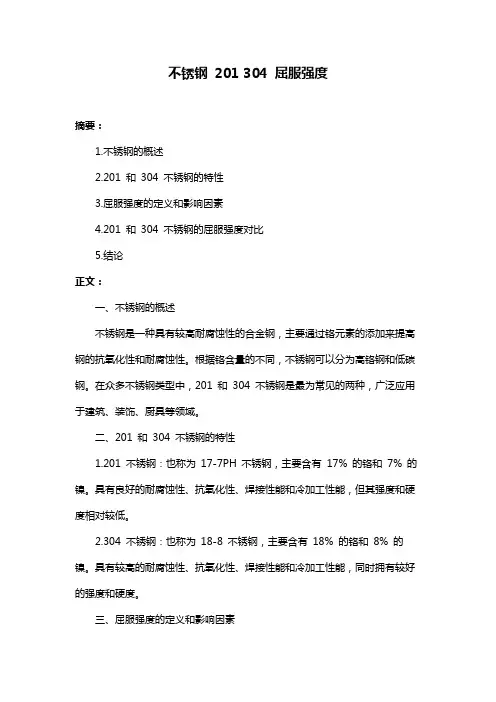 不锈钢 201 304 屈服强度