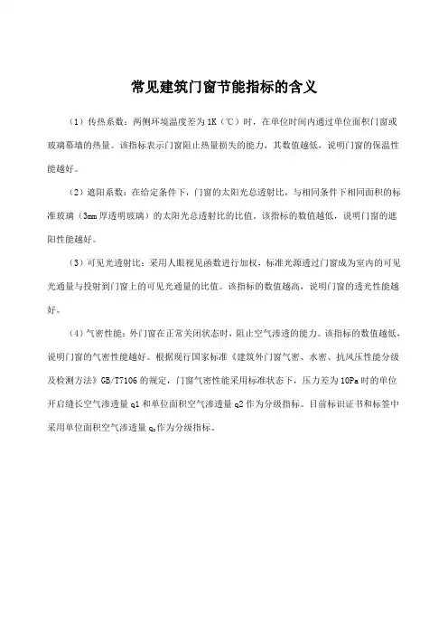 常见建筑门窗节能指标的含义