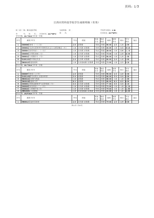 江西应用科技学院学生成绩明细