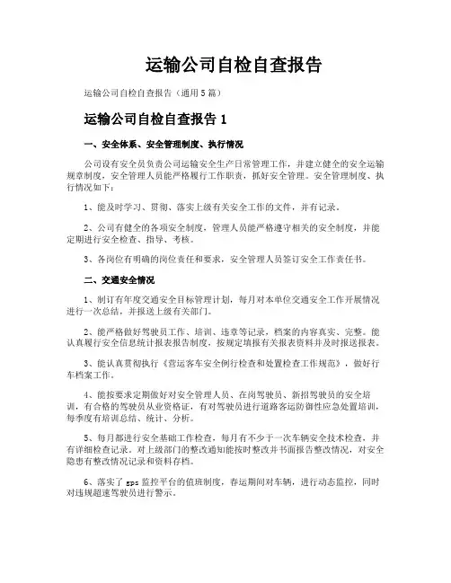 运输公司自检自查报告