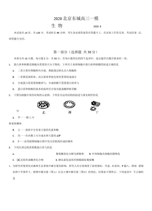2020北京东城高三一模生物(有答案)